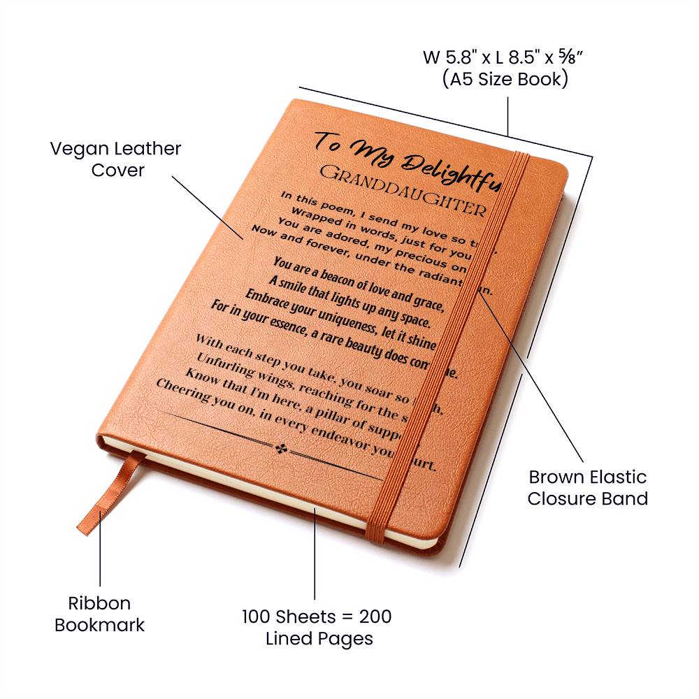 Vegan Leather Ruled Notebook Journal, Granddaughter Gifts, 100 Sheets, A5 Size Book