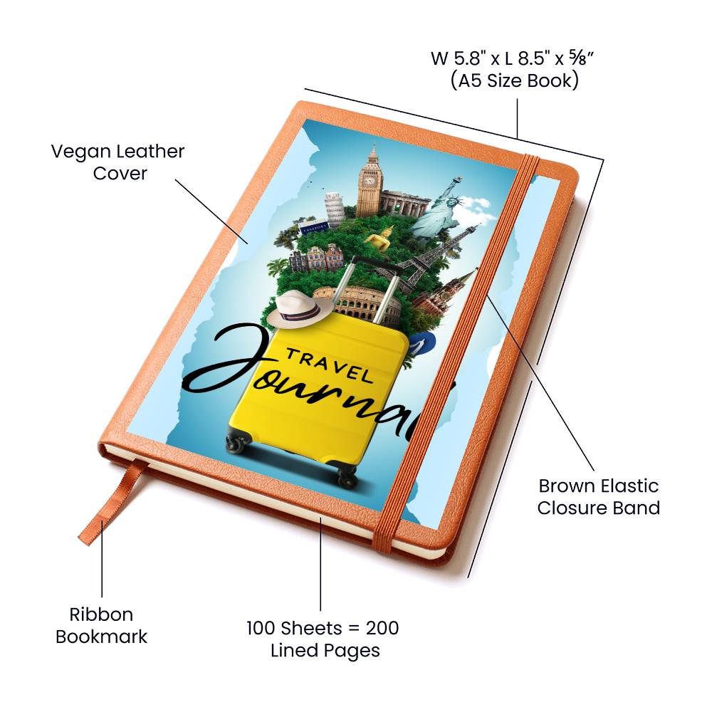 Vegan Leather Travel Journal Notebook, A5 Size, Ruled 100 Sheets