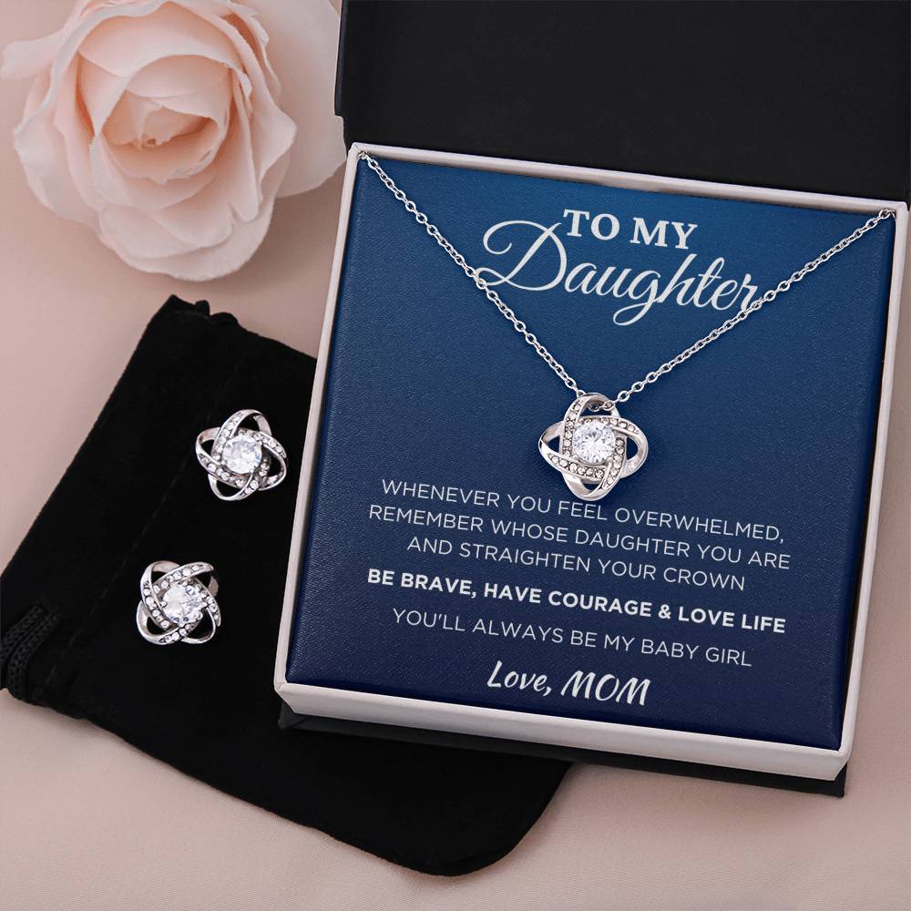 Gift For Daughter Love Knot Earring & Necklace Set With Message Card And Gift Box