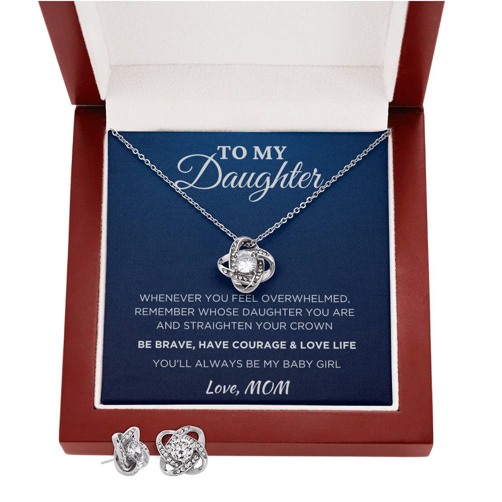 Gift For Daughter Love Knot Earring & Necklace Set With Message Card And Gift Box