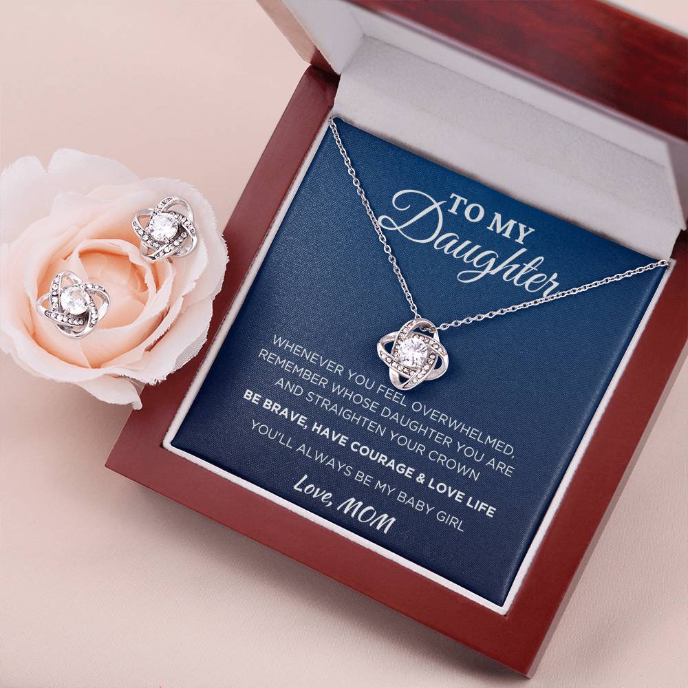 Gift For Daughter Love Knot Earring & Necklace Set With Message Card And Gift Box