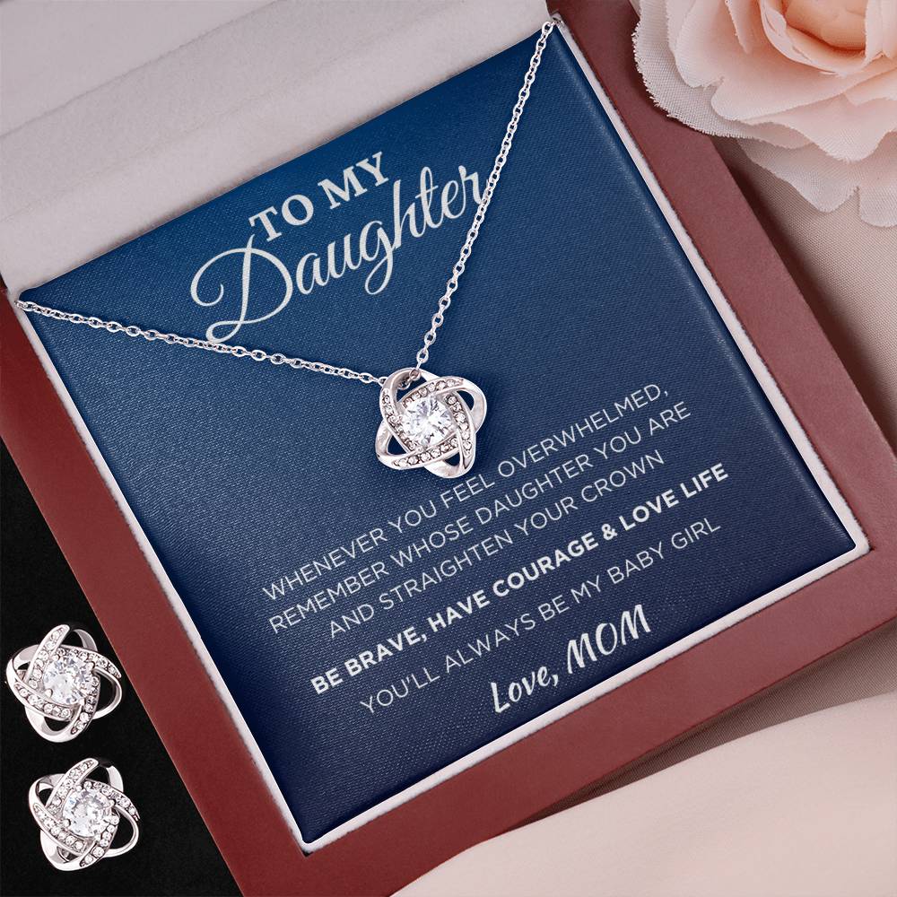 Gift For Daughter Love Knot Earring & Necklace Set With Message Card And Gift Box