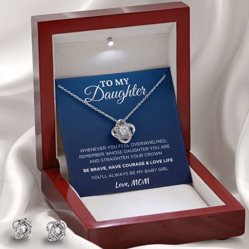 Gift For Daughter Love Knot Earring & Necklace Set With Message Card And Gift Box