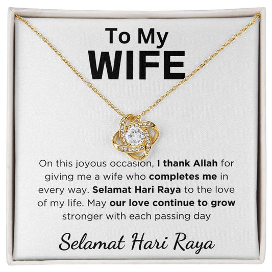 Hari Raya Gift For Wife, Love Knot Necklace With Message Card and Gift Box With LED Light