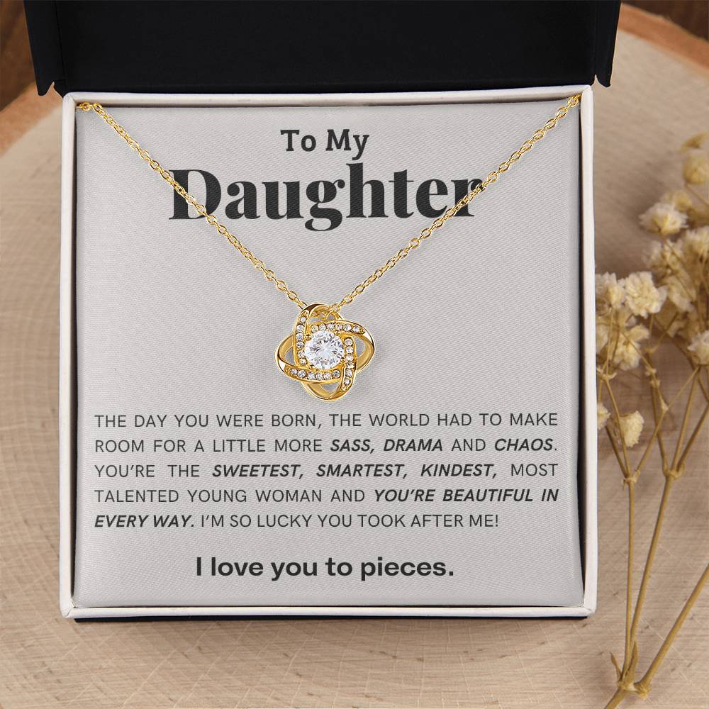 Gift For Daughter Love Knot Necklace With Message Card And Gift Box - The Day You Were Born