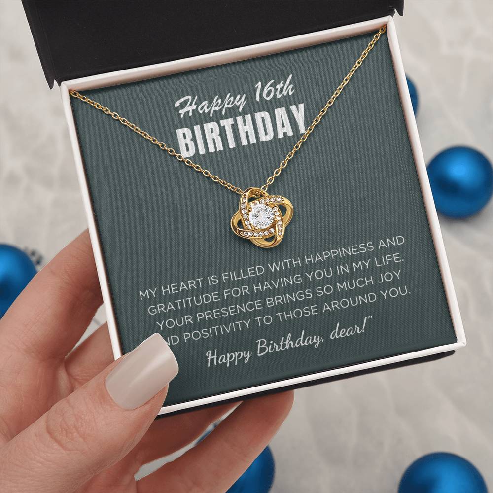 16th Birthday Gift For Her, Love Knot Necklace With Message Card And Gift Box - My Heart