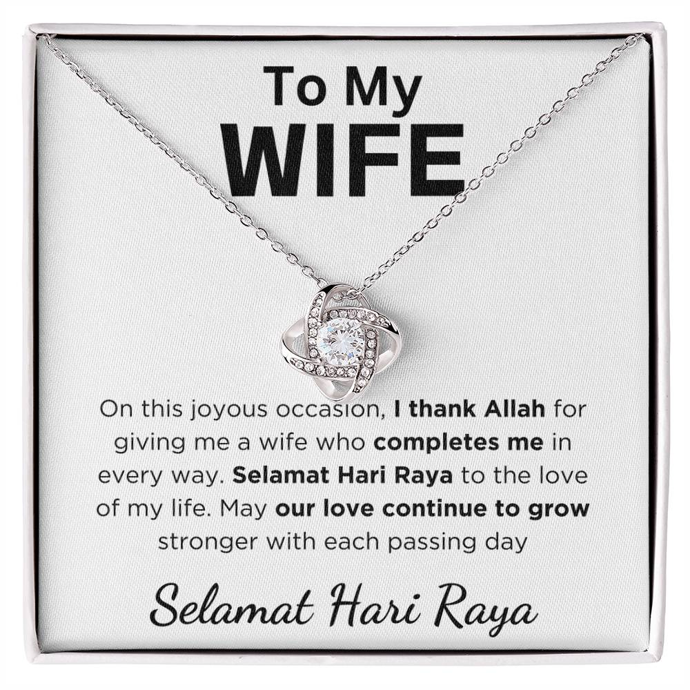 Hari Raya Gift For Wife, Love Knot Necklace With Message Card and Gift Box With LED Light
