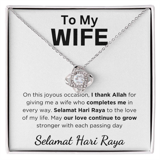 Hari Raya Gift For Wife, Love Knot Necklace With Message Card and Gift Box With LED Light