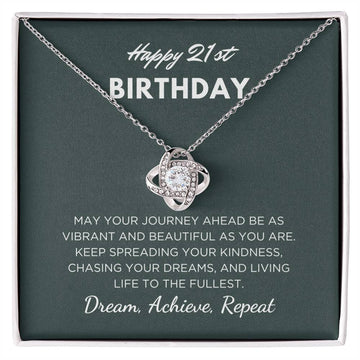 21st Birthday Gift For Her, Love Knot Necklace With Message Card And Gift Box