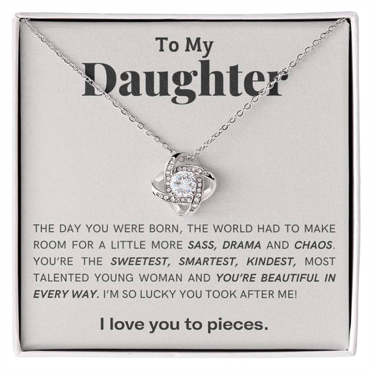 Gift For Daughter Love Knot Necklace With Message Card And Gift Box - The Day You Were Born