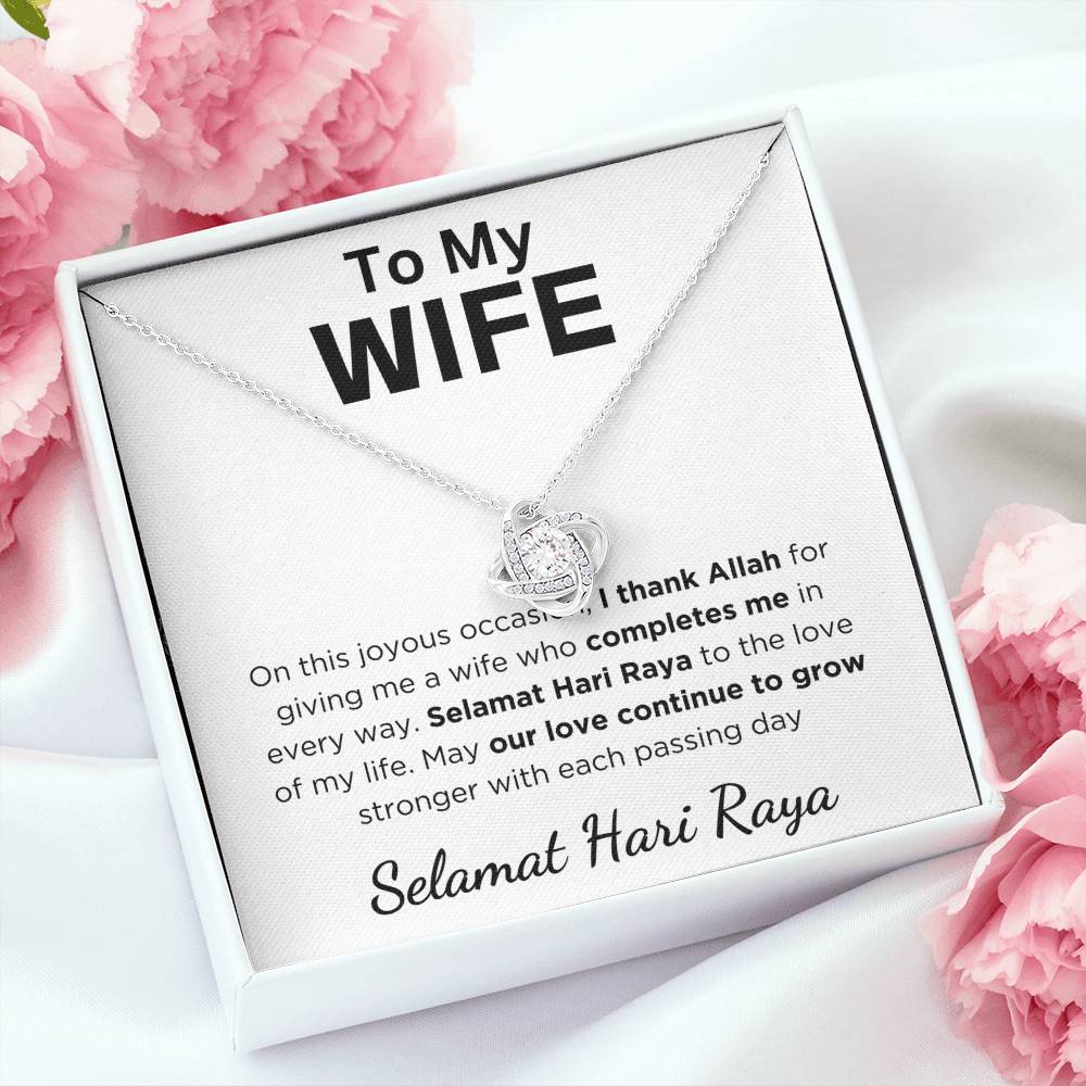 Hari Raya Gift For Wife, Love Knot Necklace With Message Card and Gift Box With LED Light