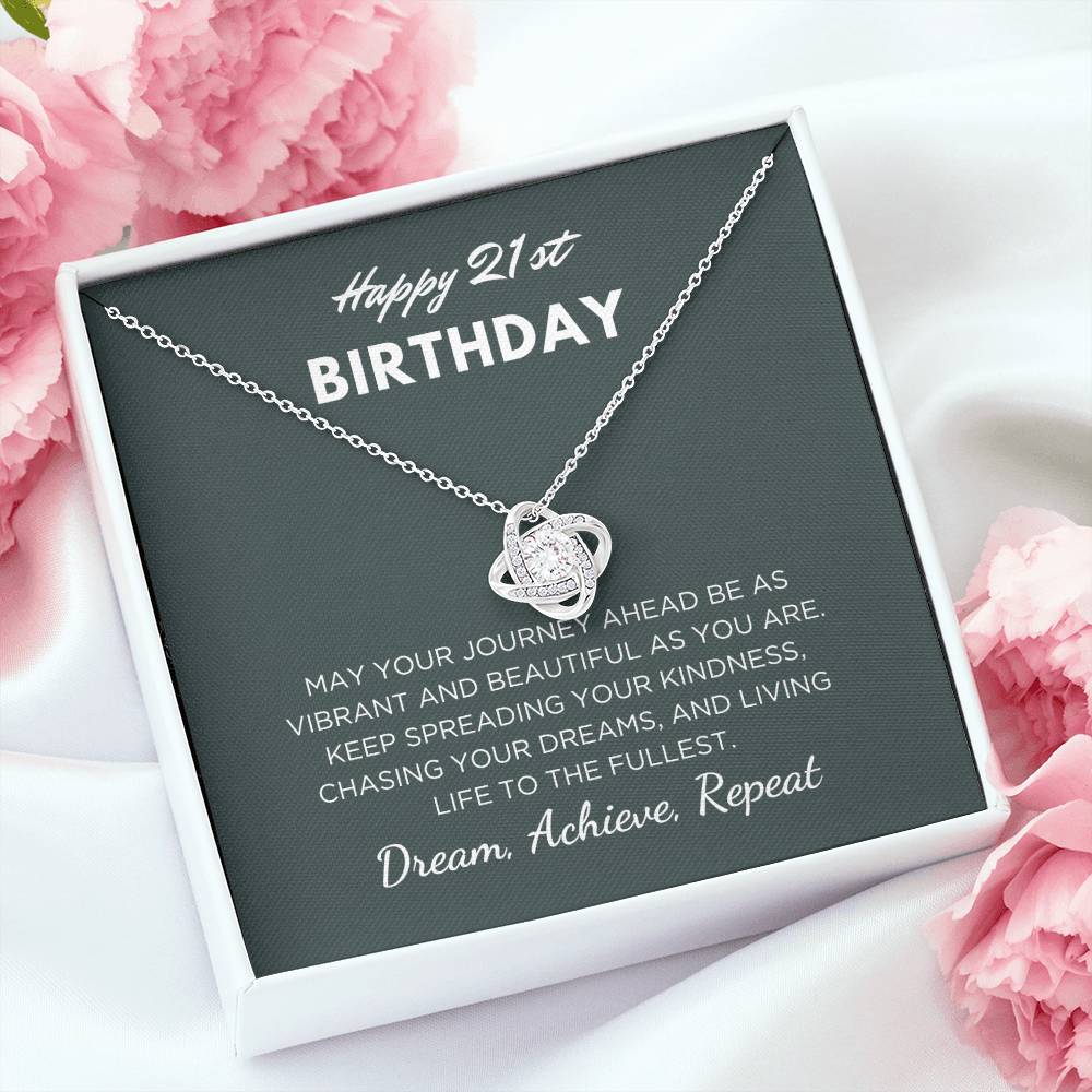 21st Birthday Gift For Her, Love Knot Necklace With Message Card And Gift Box