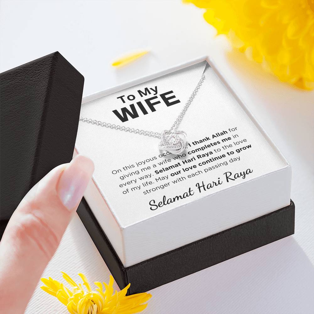 Hari Raya Gift For Wife, Love Knot Necklace With Message Card and Gift Box With LED Light