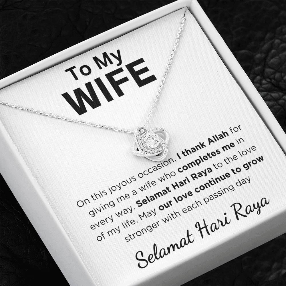 Hari Raya Gift For Wife, Love Knot Necklace With Message Card and Gift Box With LED Light