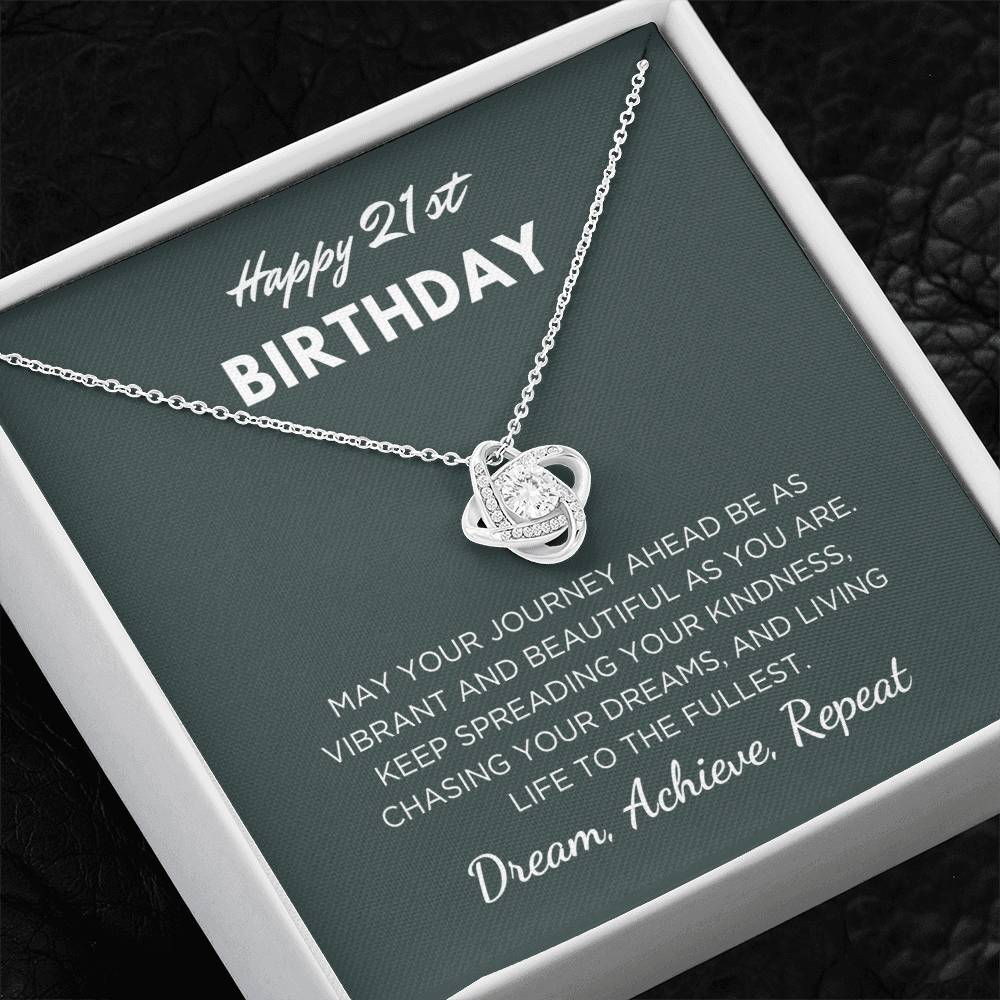 21st Birthday Gift For Her, Love Knot Necklace With Message Card And Gift Box