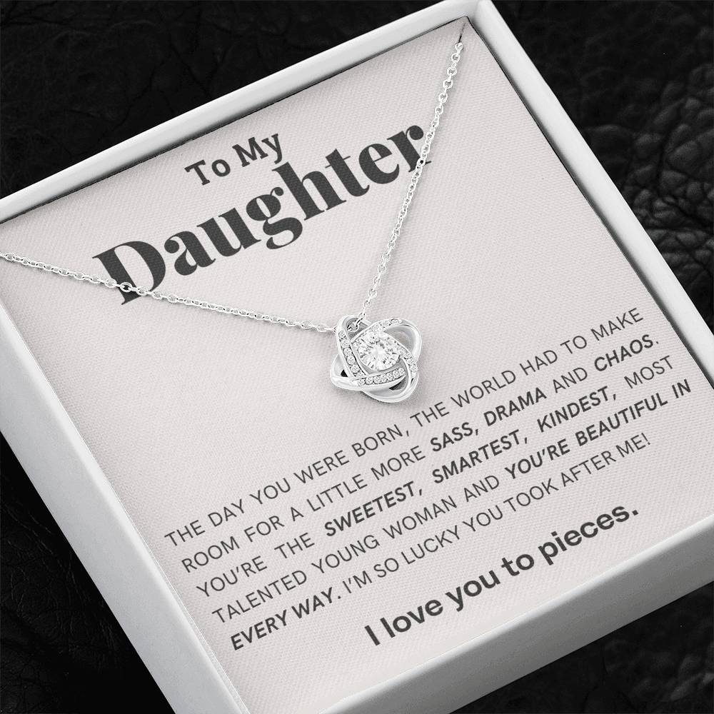 Gift For Daughter Love Knot Necklace With Message Card And Gift Box - The Day You Were Born