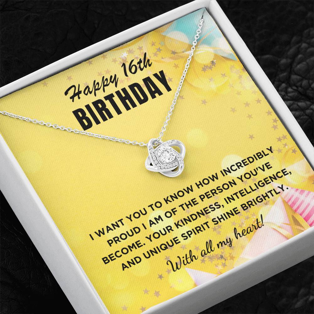 16th Birthday Gift For Her, Love Knot Necklace With Message Card And Gift Box - Incredibly Proud