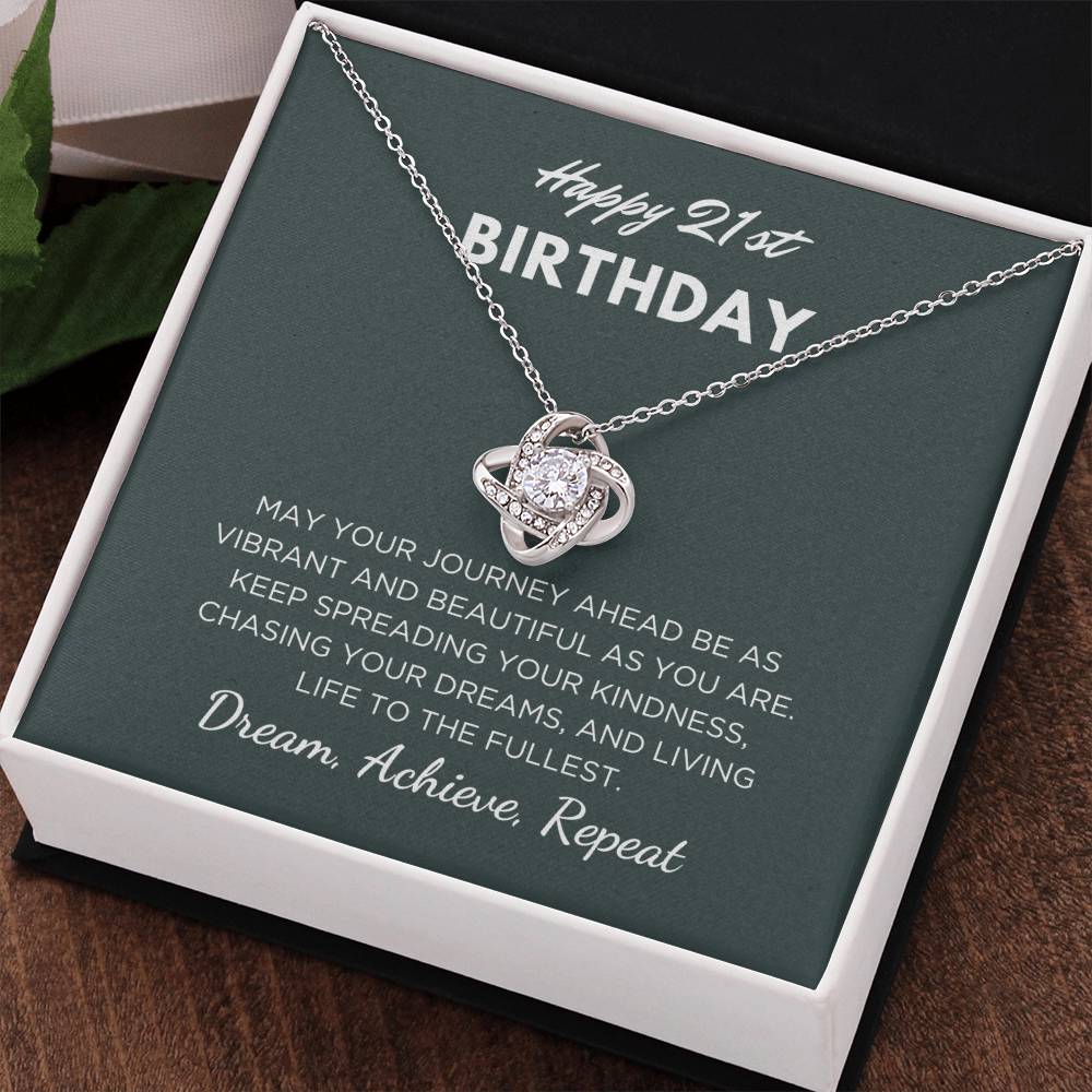 21st Birthday Gift For Her, Love Knot Necklace With Message Card And Gift Box