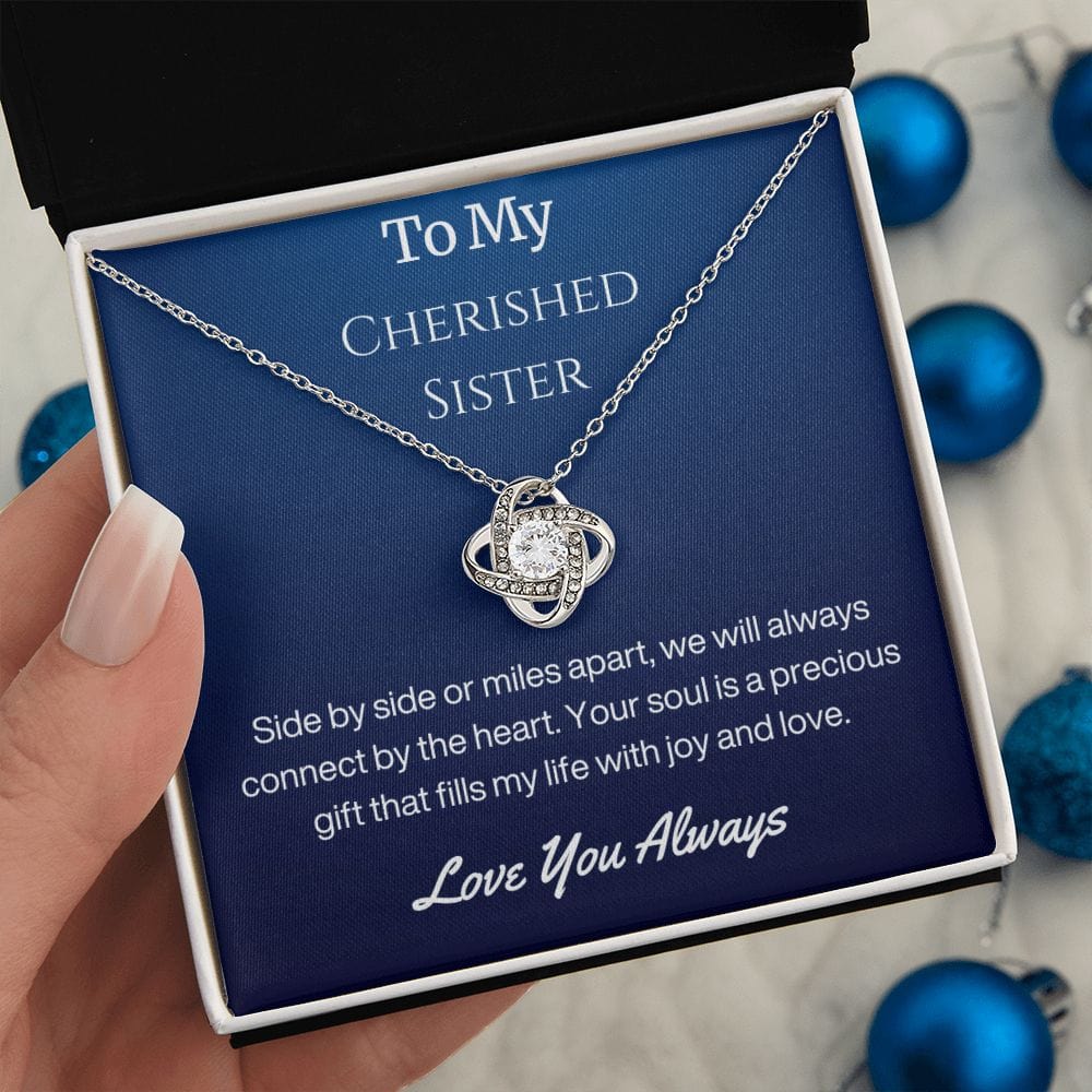 Sister Birthday Gift Necklace with Message Card and Gift Box - Side By Side