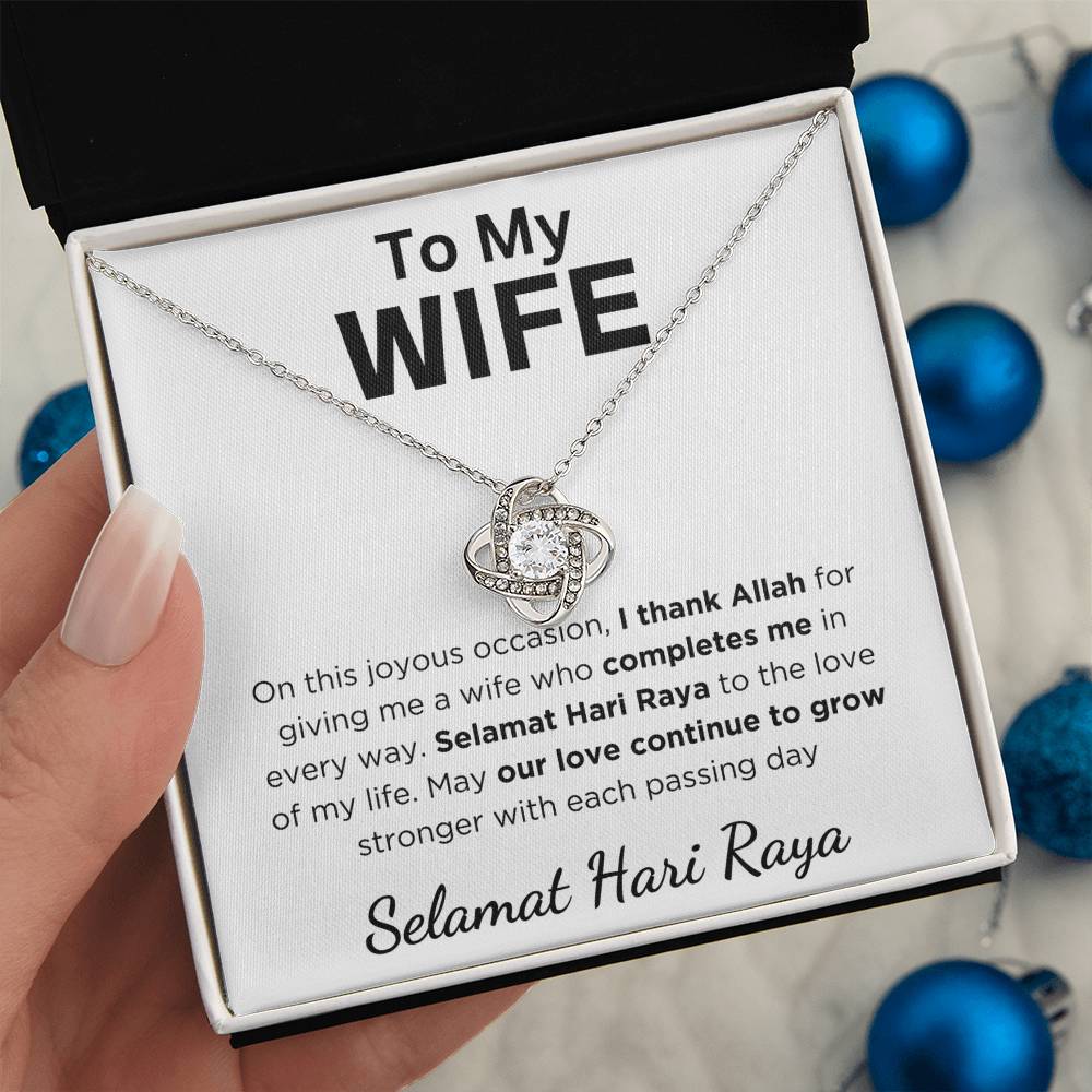 Hari Raya Gift For Wife, Love Knot Necklace With Message Card and Gift Box With LED Light