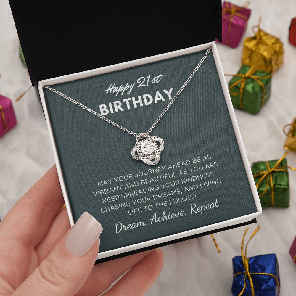21st Birthday Gift For Her, Love Knot Necklace With Message Card And Gift Box
