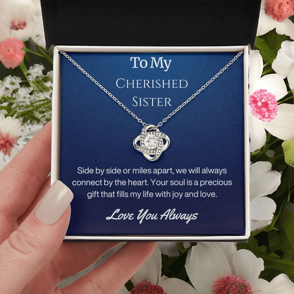 Sister Birthday Gift Necklace with Message Card and Gift Box - Side By Side