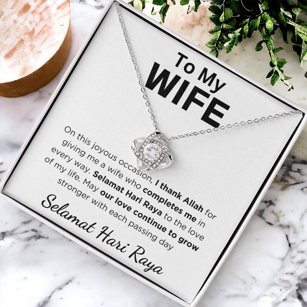 Hari Raya Gift For Wife, Love Knot Necklace With Message Card and Gift Box With LED Light