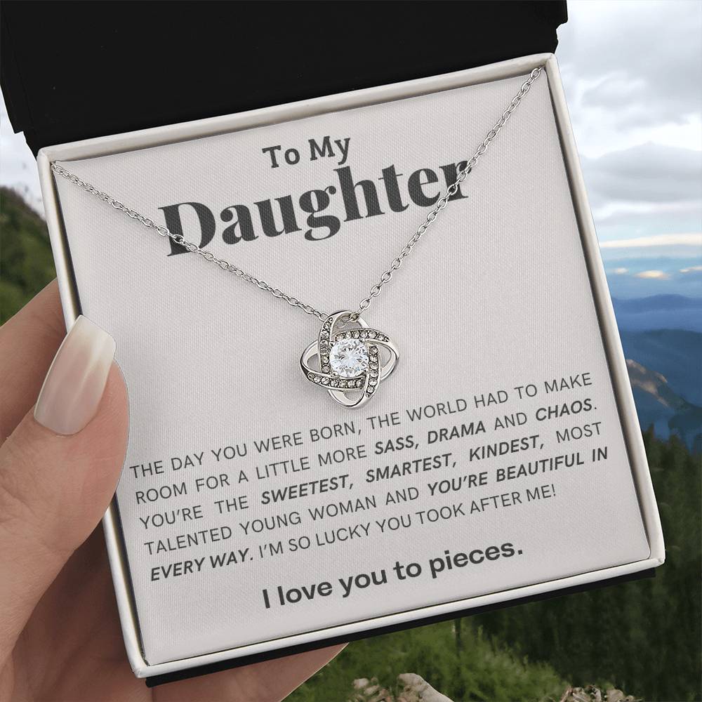 Gift For Daughter Love Knot Necklace With Message Card And Gift Box - The Day You Were Born