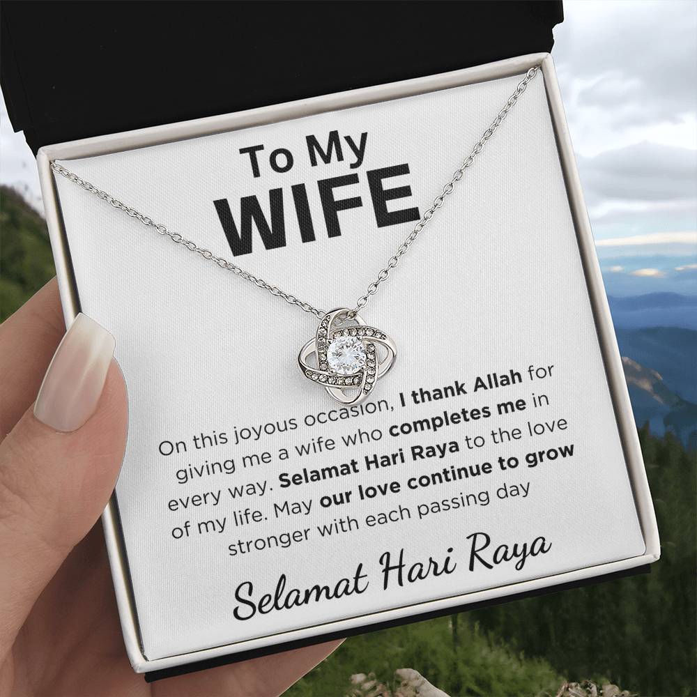 Hari Raya Gift For Wife, Love Knot Necklace With Message Card and Gift Box With LED Light