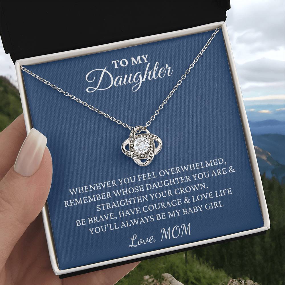 Gift For Daughter, Love Knot Pendant Necklace with Gift Box - Always Be My Baby Girl