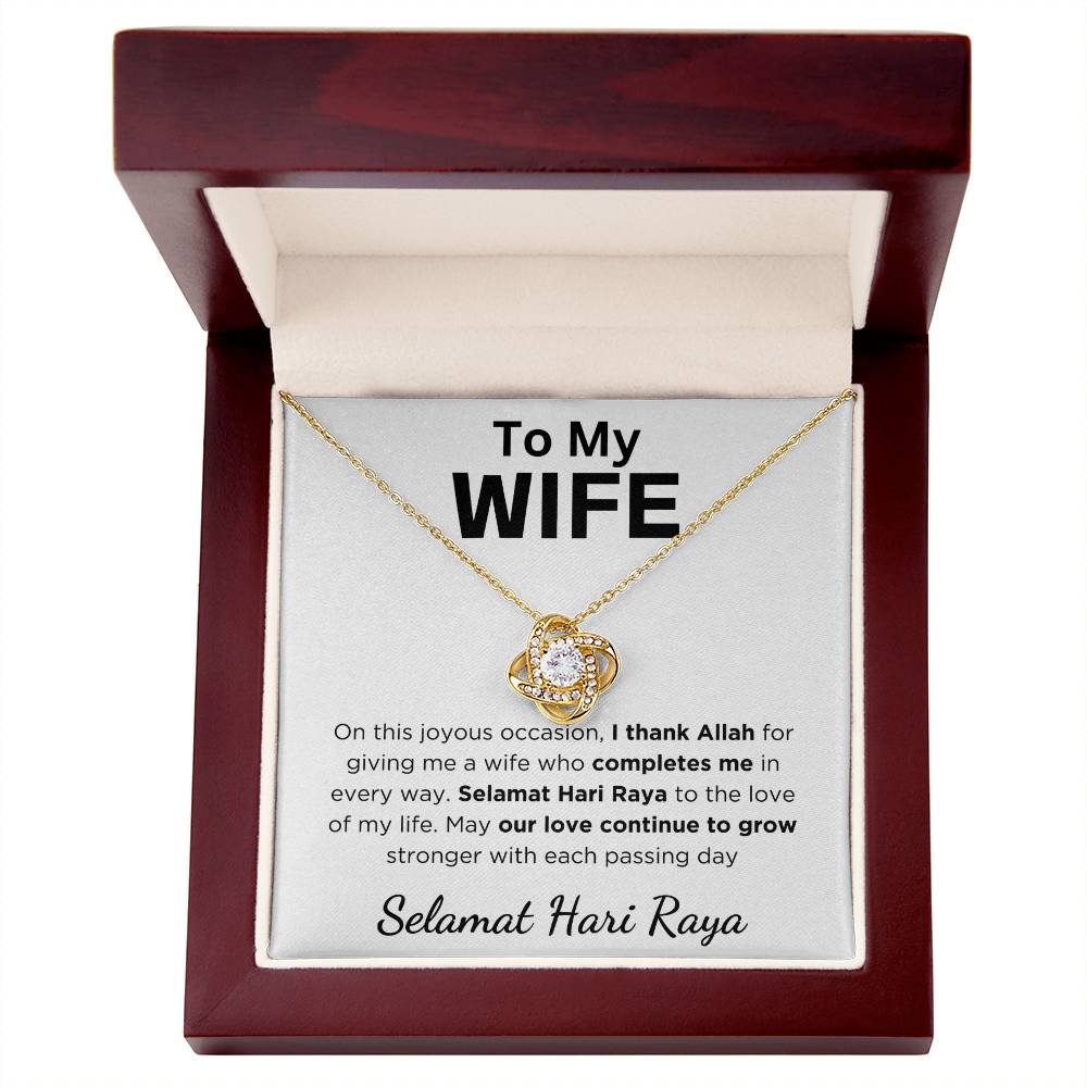 Hari Raya Gift For Wife, Love Knot Necklace With Message Card and Gift Box With LED Light
