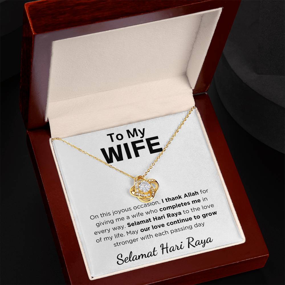 Hari Raya Gift For Wife, Love Knot Necklace With Message Card and Gift Box With LED Light