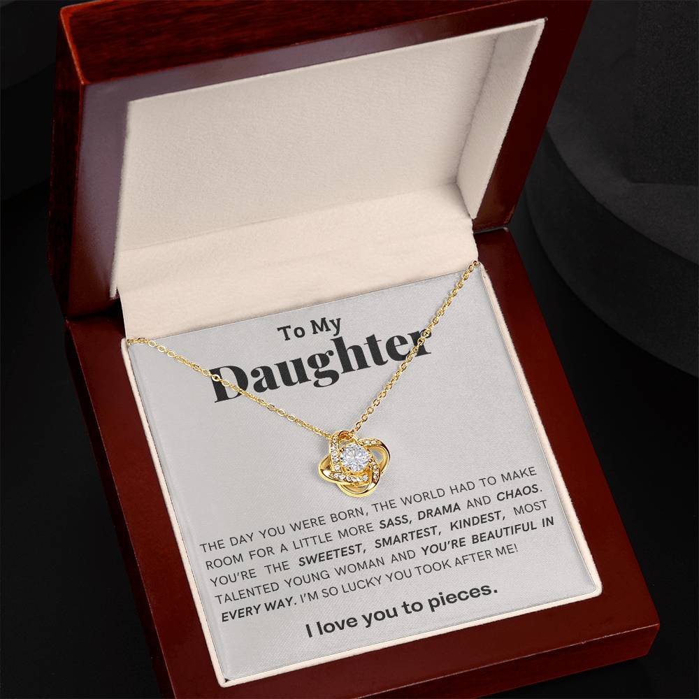 Gift For Daughter Love Knot Necklace With Message Card And Gift Box - The Day You Were Born