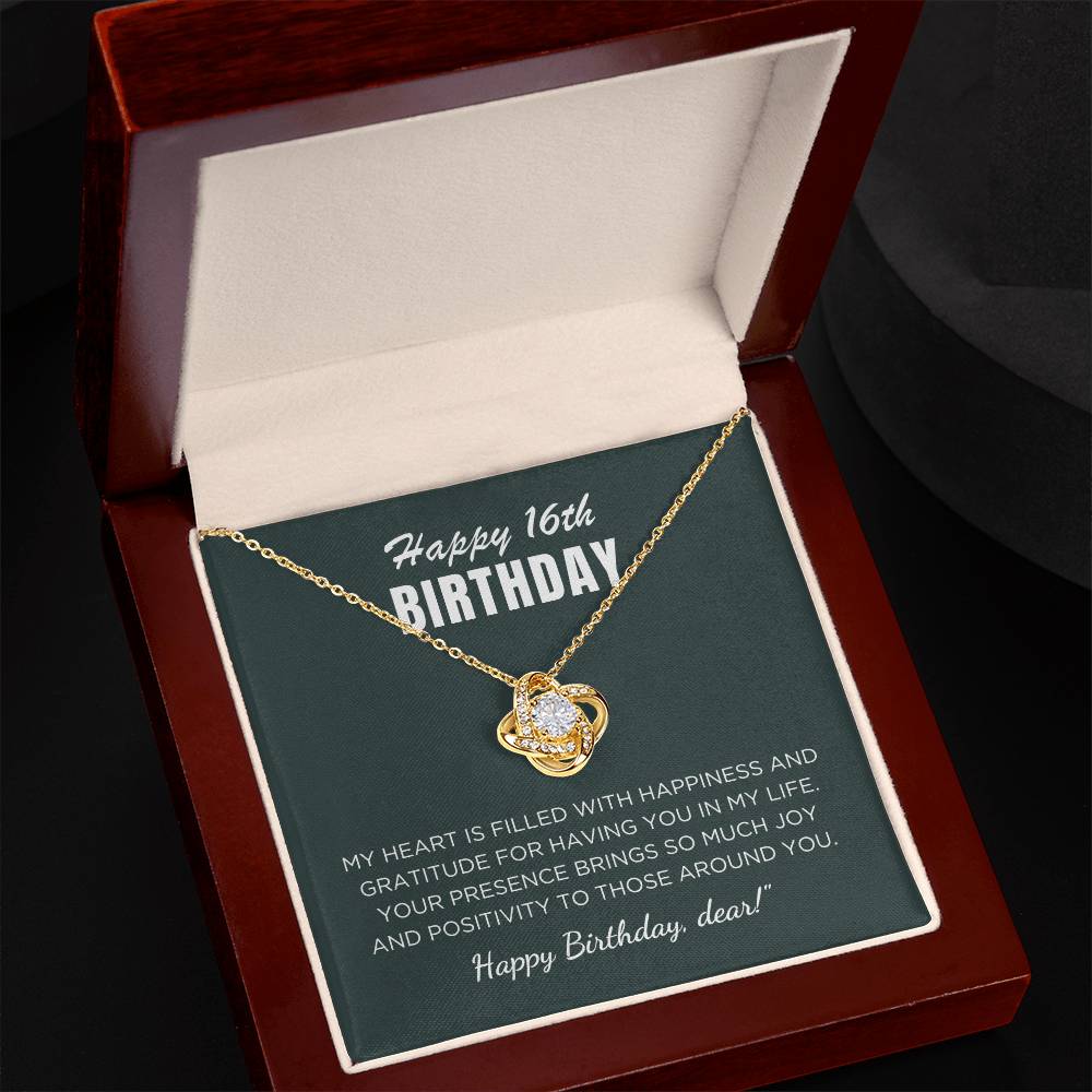 16th Birthday Gift For Her, Love Knot Necklace With Message Card And Gift Box - My Heart