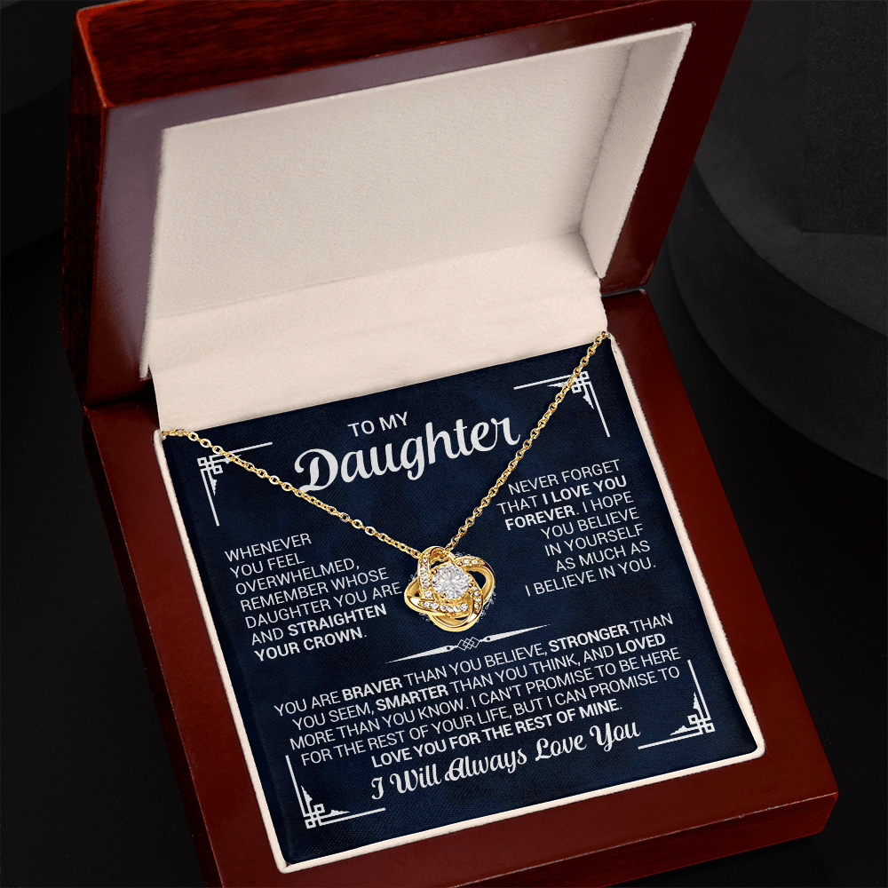 To My Daughter Love Knot Necklace | Inspirational Message Card Jewelry | Meaningful Gift from Mom Dad for Birthday & Graduation
