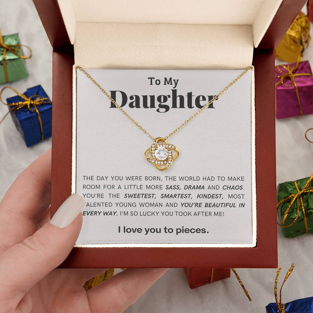 Gift For Daughter Love Knot Necklace With Message Card And Gift Box - The Day You Were Born