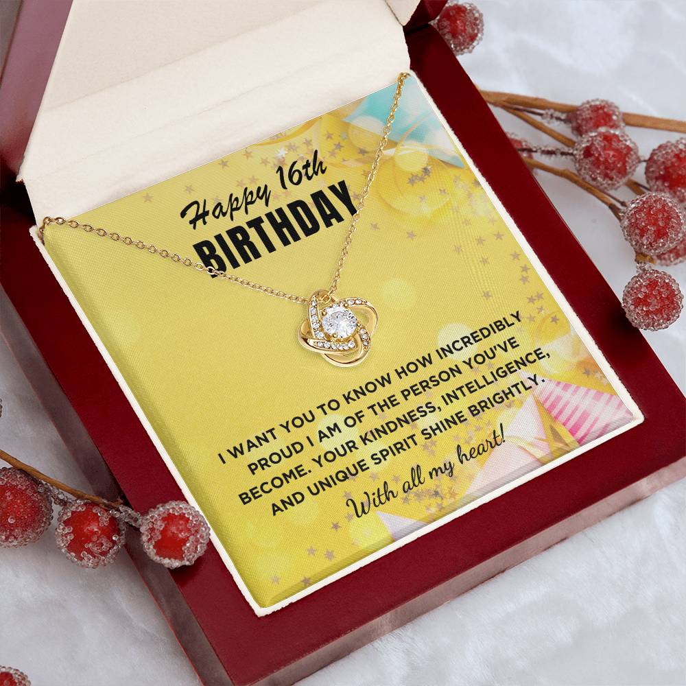 16th Birthday Gift For Her, Love Knot Necklace With Message Card And Gift Box - Incredibly Proud