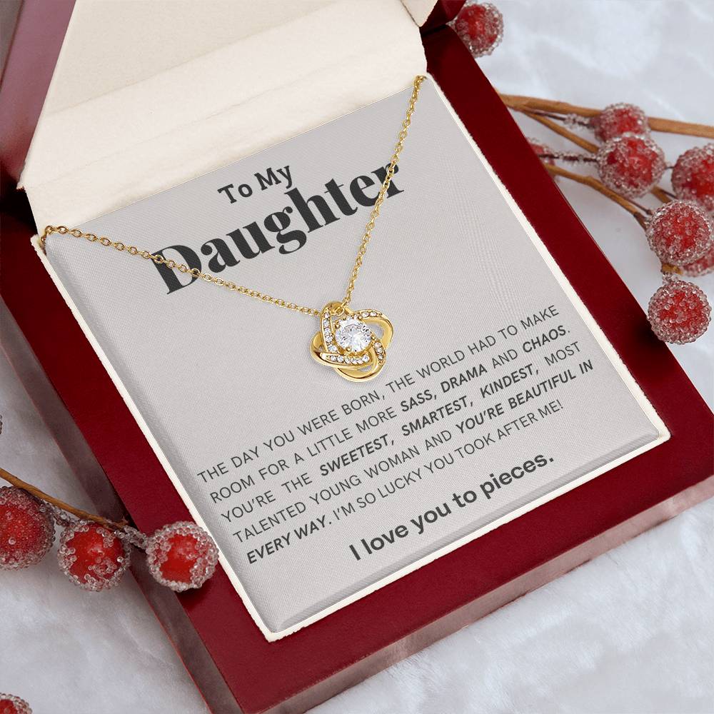 Gift For Daughter Love Knot Necklace With Message Card And Gift Box - The Day You Were Born