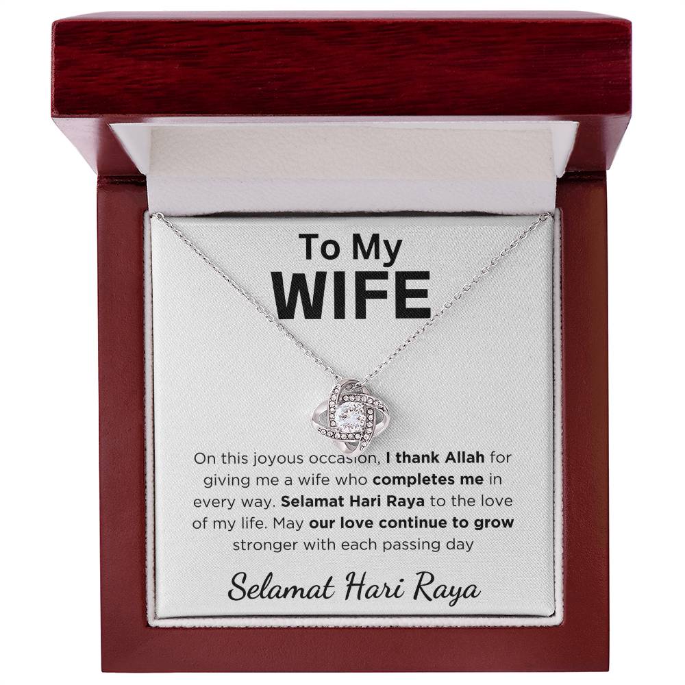 Hari Raya Gift For Wife, Love Knot Necklace With Message Card and Gift Box With LED Light