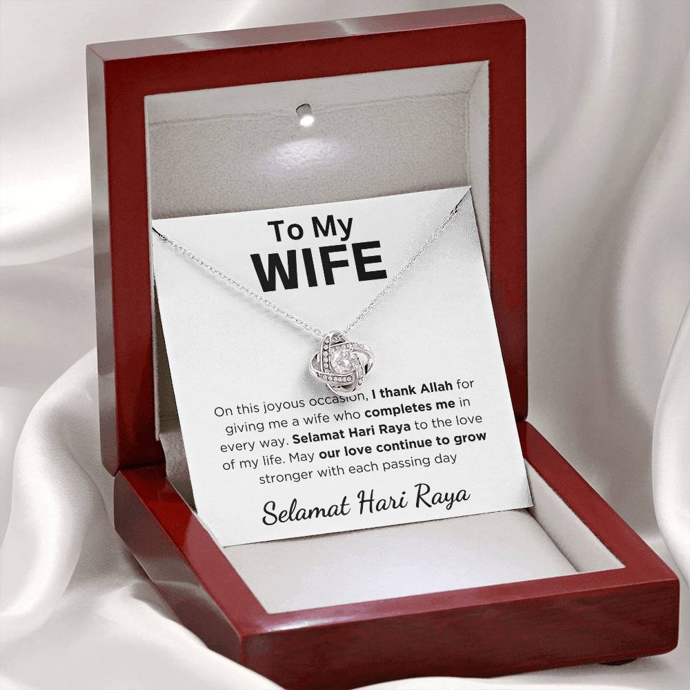 Hari Raya Gift For Wife, Love Knot Necklace With Message Card and Gift Box With LED Light