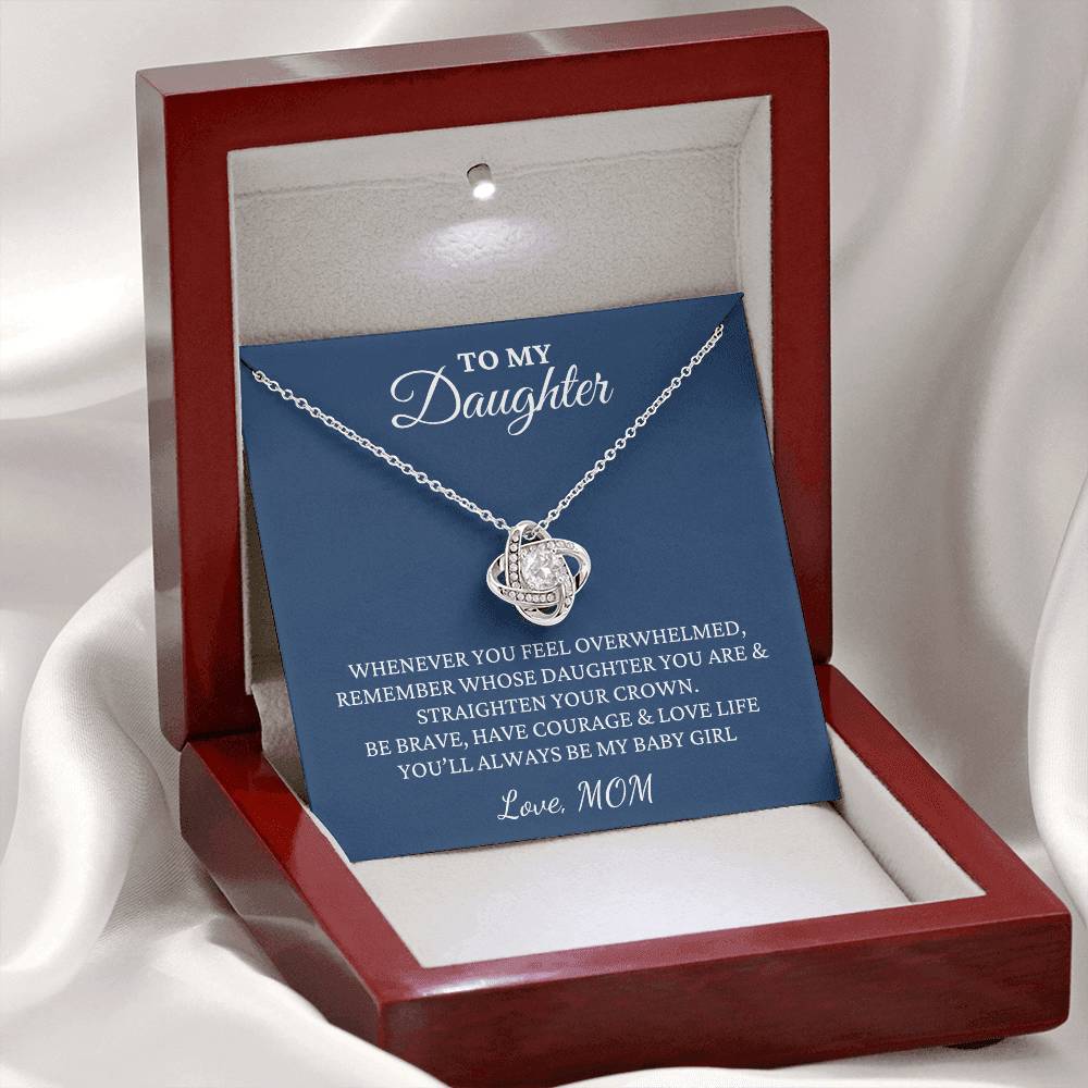 Gift For Daughter, Love Knot Pendant Necklace with Gift Box - Always Be My Baby Girl