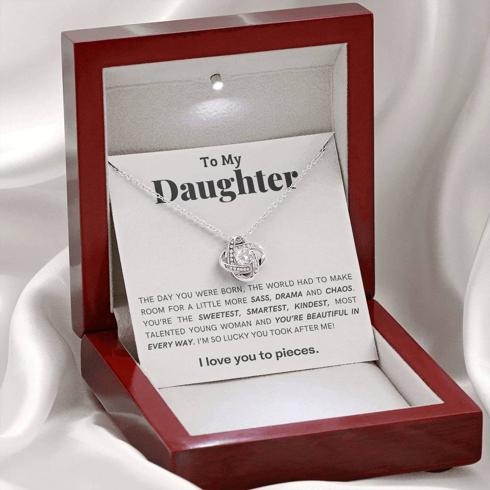 Gift For Daughter Love Knot Necklace With Message Card And Gift Box - The Day You Were Born