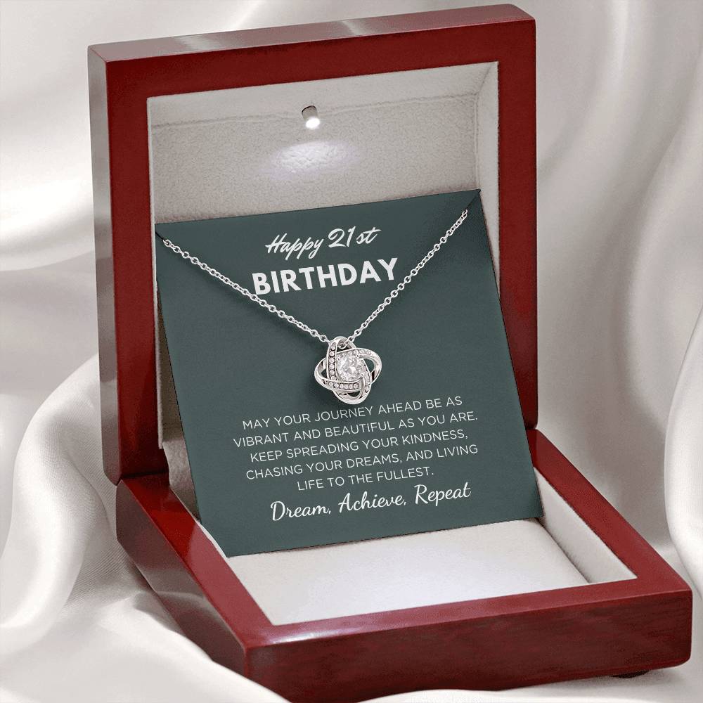 21st Birthday Gift For Her, Love Knot Necklace With Message Card And Gift Box