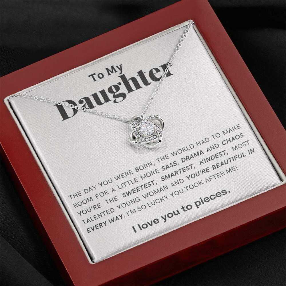 Gift For Daughter Love Knot Necklace With Message Card And Gift Box - The Day You Were Born