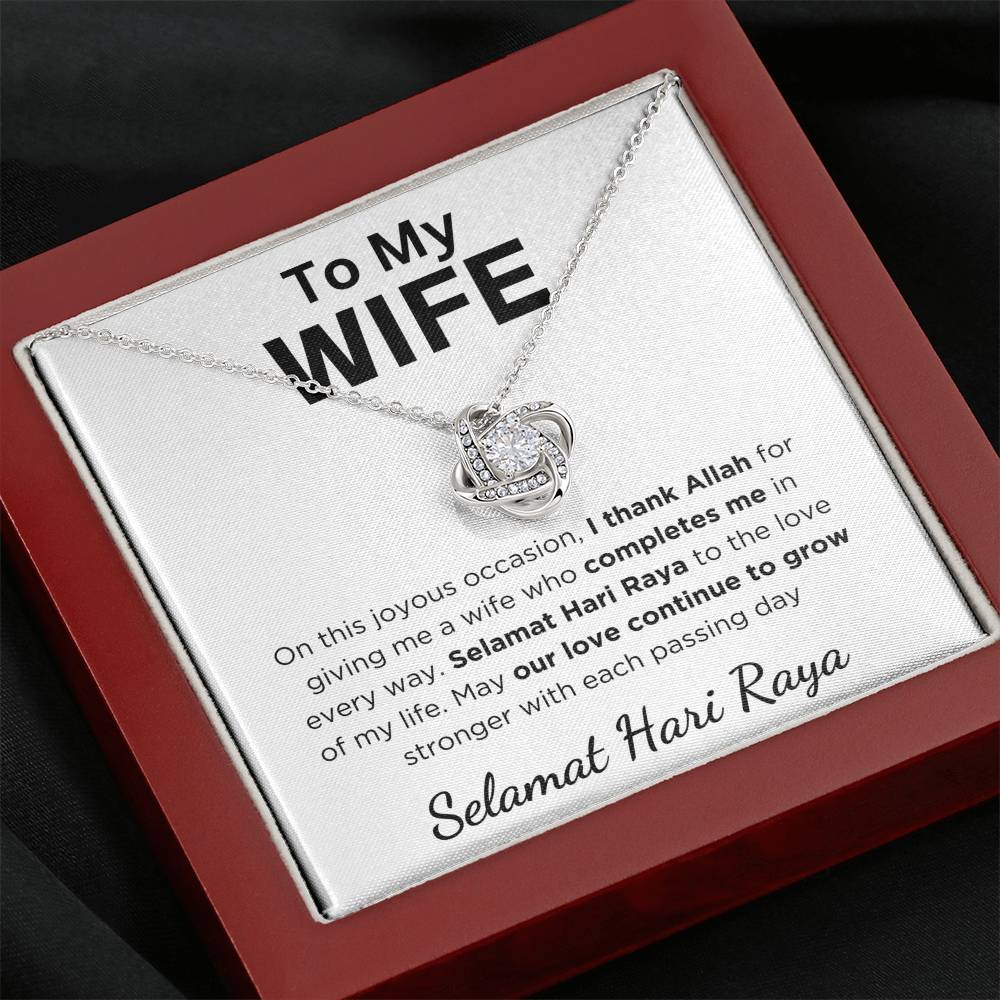 Hari Raya Gift For Wife, Love Knot Necklace With Message Card and Gift Box With LED Light