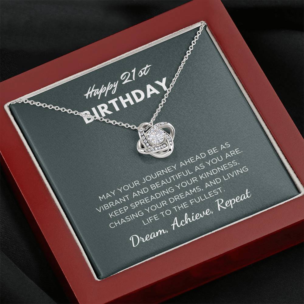 21st Birthday Gift For Her, Love Knot Necklace With Message Card And Gift Box