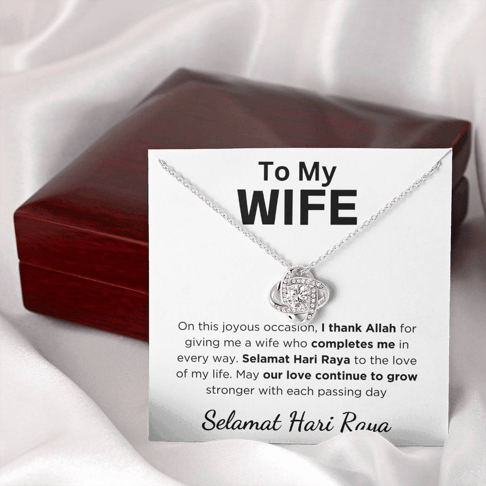 Hari Raya Gift For Wife, Love Knot Necklace With Message Card and Gift Box With LED Light