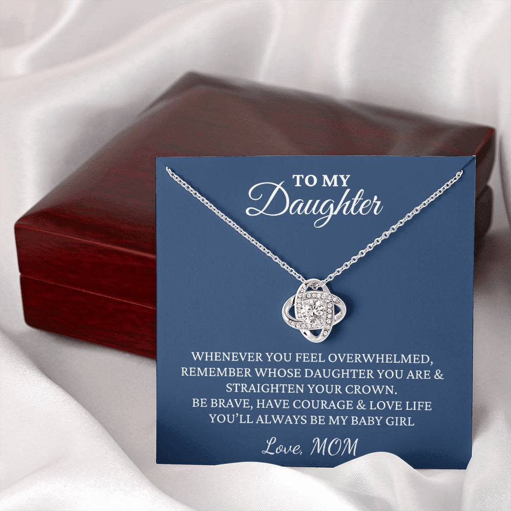 Gift For Daughter, Love Knot Pendant Necklace with Gift Box - Always Be My Baby Girl