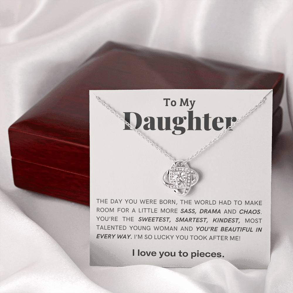 Gift For Daughter Love Knot Necklace With Message Card And Gift Box - The Day You Were Born