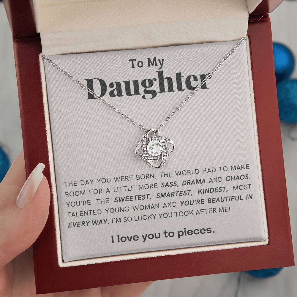 Gift For Daughter Love Knot Necklace With Message Card And Gift Box - The Day You Were Born